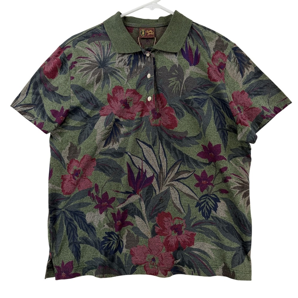 Bobby Jones Polo Shirt Womens Medium Green Hawaiian Floral Cotton Golf Italy NWT